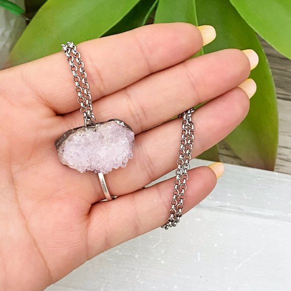 Cactus Quartz Silver Gemstone Necklace (NK-40) - Picture 2 of 2